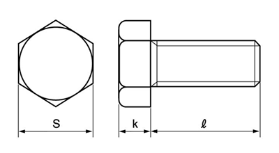 鉄 六角ボルト(全ねじ)(輸入品・三価メッキ) 製品図面