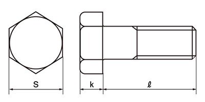 鉄 六角ボルト(半ねじ)(輸入品・三価メッキ) 製品図面