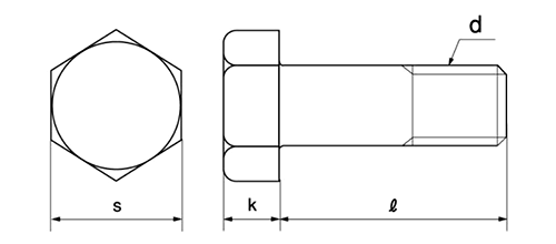 鉄 六角ボルト(半ねじ)(輸入品・ドブ鍍金) 製品図面