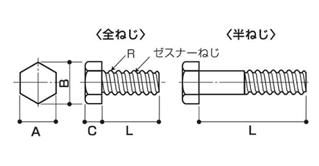 鉄 ゼスナーボルト(ナット付)(工事現場用組立スピードボルト)(インチ・ウイット) 製品図面
