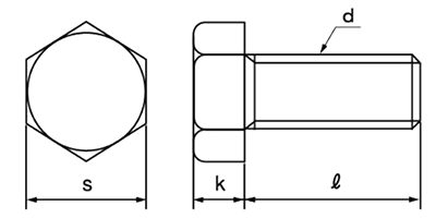黄銅 六角ボルト(全ねじ)(インチ・ウイット) 製品図面