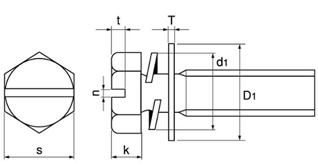 黄銅 六角頭(-)グリーンボルトセムス I＝3 (バネ座+ISO平座 組込)(ナツハラ) 製品図面