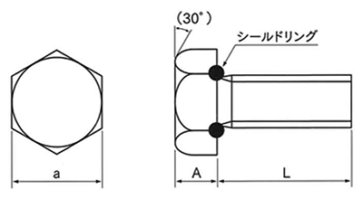 ステンレス シールボルト(六角ボルト・全ねじ)(緩み止加工処理) 製品図面
