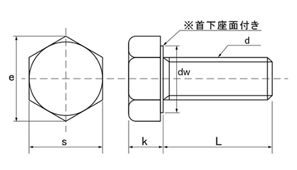ステンレス 高強度A2-90 六角ボルト(全ねじ)(SUS304CUN) 製品図面