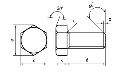 ステンレス 六角ボルト(全ねじ)(ジェイファスナー製) 製品図面
