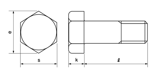 鋼 S45C(H) 六角ボルト(半ねじ) 製品図面