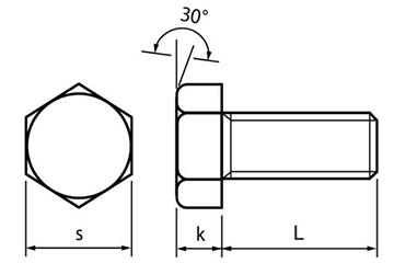 ステンレス SUS316 六角ボルト(全ねじ) 製品図面