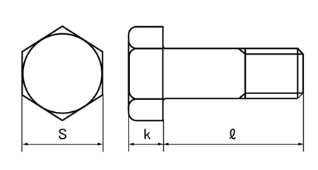 ステンレス SUS316L (A4) 六角ボルト(半ねじ) 製品図面