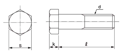 ステンレス SUS316L (A4) 六角ボルト(半ねじ)(インチ・ウイット) 製品図面