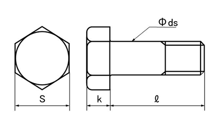 ステンレス SUS316L 高強度A4-100 六角ボルト(半ねじ)(濱中製) 製品図面