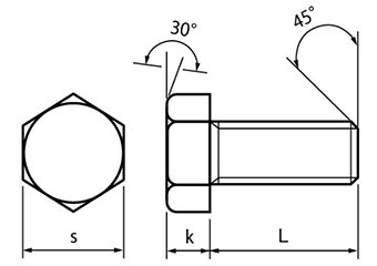 ステンレス SUS316L (A4) 六角ボルト(全ねじ)(輸入品) 製品図面