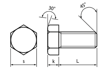 ステンレス SUS310S(耐熱鋼)六角ボルト(全ねじ)(輸入品) 製品図面
