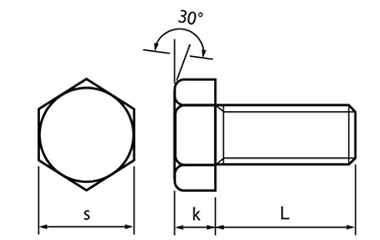 鋼 SNB7(H) 六角ボルト(全ねじ)(耐熱、高温用) 製品図面