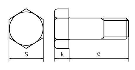 鋼 SNB7(H) 六角ボルト(半ねじ)(耐熱、高温用) 製品図面