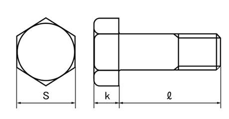 ステンレス SUS304L 六角ボルト(半ねじ)(極低炭素) 製品図面