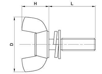 鉄 冷間蝶ボルト(2種)(Hタイプ)(座金組込みP＝3) 製品図面