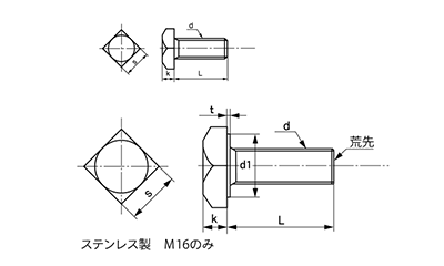 鉄 四角ボルト(全ねじ)(JIS規格品) 製品図面
