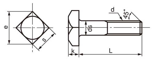鉄 四角ボルト(半ねじ)(JIS規格品) 製品図面