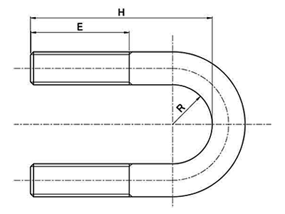 鉄 Uボルト(船舶用 A型) ミリネジ用 製品図面