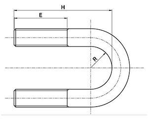 鉄 Uボルト(船舶用 B型) ミリネジ用 製品図面