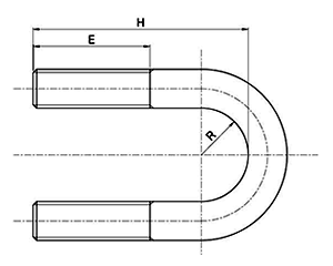 鉄 Uボルト(船舶用 C型) ミリネジ用 製品図面