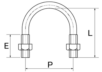 鉄 Uボルト ナット付(一般鋼管用)(ミリネジ) 製品図面