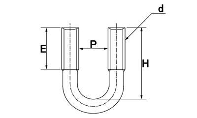 鉄 Uボルト(一般鋼管用)(三和鋲螺製)(ミリネジ) 製品図面
