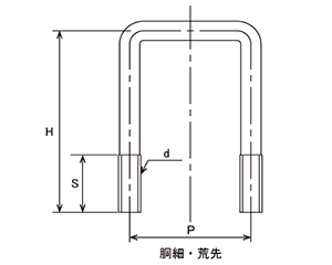 鉄 コの字ボルト(角パイプ用)(ロ75X40) 製品図面