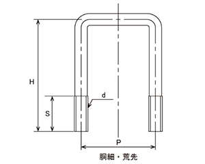 鉄 コの字ボルト(角パイプ用)(ロ75X45) 製品図面