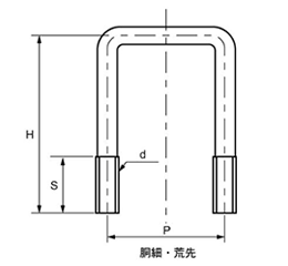鉄 コの字ボルト(角パイプ用)(ロ65x65) 製品図面