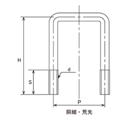 鉄 コの字ボルト(角パイプ用)(□100x100)(インチ・ウイット) 製品図面