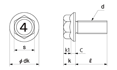 鉄 (4マーク)付きフランジボルト(セレート付き) 製品図面