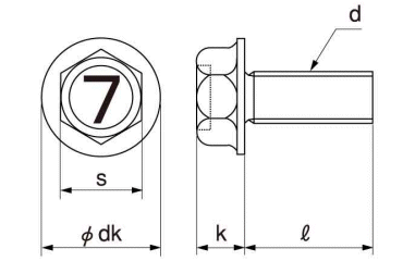 鋼 (7マーク)付きフランジボルト (セレートなし)(～M10) 製品図面