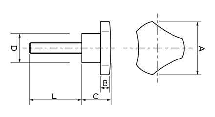 鉄 ノブボルト(黒)三角形 ねじ部鉄 製品図面