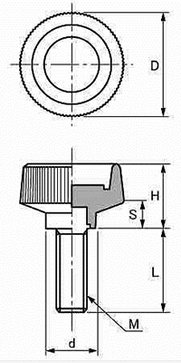 クランプ ノブボルト(外径小形) 黒 ABS樹脂 ねじ部鉄 製品図面