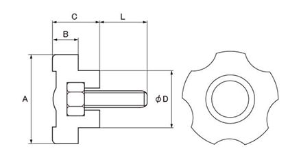 鉄 Gタイプ ノブボルト(G-1)黒 ABS樹脂(小型) 製品図面