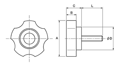 抗菌ノブボルト(G-1)アイボリー ABS樹脂 Gタイプ(小型)菊型 ねじ部鉄 (三星産業) 製品図面