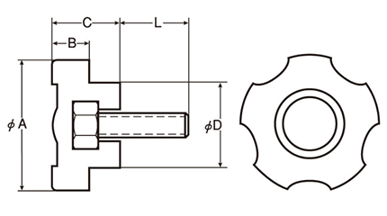 鉄 Gタイプ ノブボルト(G-2)黒 ABS樹脂(中型) 製品図面