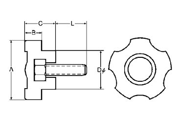 鉄 Gタイプ ノブボルト(G-3)黒 ABS樹脂(大型) 製品図面
