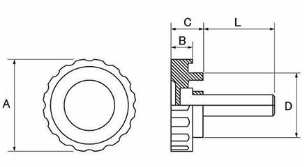 鉄 ノブボルト KRタイプ NO.1(黒)(つまみ径 小型) 製品図面