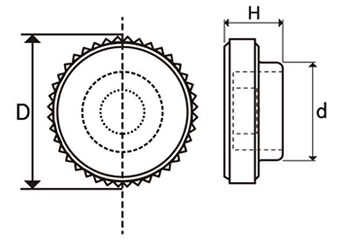 D-キャップ(白)(丸型ローレット付)六角穴付ボルト圧入用キャップのみ 製品図面