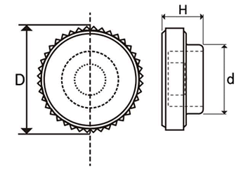 D-キャップ(黒)(丸型ローレット付) 六角穴付ボルト圧入用キャップのみ 製品図面