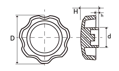 Dキャップ(白色)(菊型) 六角穴付ボルト圧入用キャップのみ(樹脂POM製) 製品図面