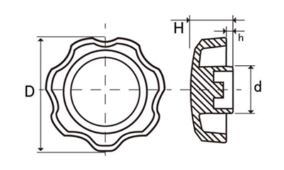 Dキャップ(グレー色)(菊型) 六角穴付ボルト圧入用キャップのみ(樹脂POM製) 製品図面