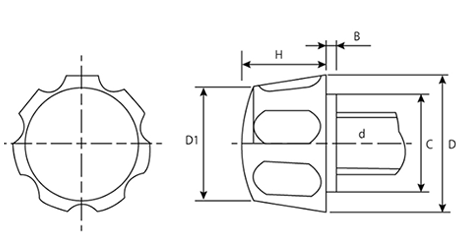 鉄 黒 花ボルト(NO.1)ポリアミド樹脂 花弁型 ねじ部鉄 製品図面