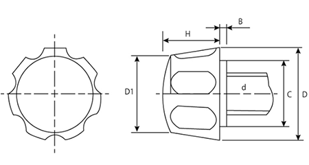 鉄 白 花ボルト(NO.3)ポリアミド樹脂 花弁型 ねじ部鉄 製品図面