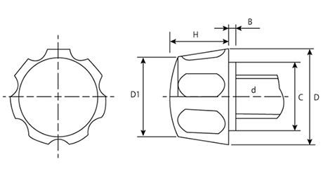 鉄 黒 花ボルト(NO.3)ポリアミド樹脂 花弁型 ねじ部鉄 製品図面