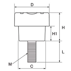 鉄 段付グリップボルトロングタイプ No1(小型) 黒 ABS樹脂 ねじ部鉄 (大丸鋲螺) 製品図面