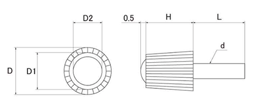ハイピック(白)(No1)円筒型 ABS樹脂 ねじ部鉄 (大丸鋲螺) 製品図面