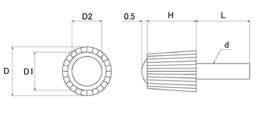 ハイピック(黒)(No1)円筒型 ABS樹脂 ねじ部鉄 (大丸鋲螺) 製品図面